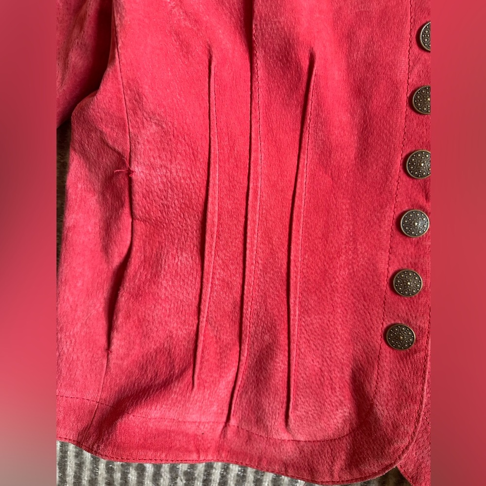 Salmon Pink Suede Button-Up Jacket - Picture 3 of 5